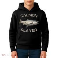 Salmon Slayer Salmon Fishing Salmon Kids Hoodie thumb 4