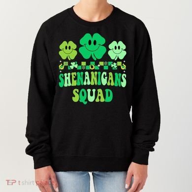 Shenanigans Squad St Patricks Day Boy Shamrock Groovy Retro Women's Sweatshirt