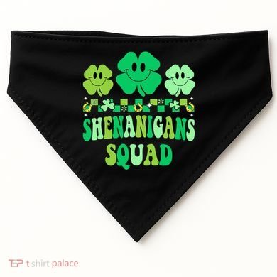 Shenanigans Squad St Patricks Day Boy Shamrock Groovy Retro USA-Made Doggie Bandana