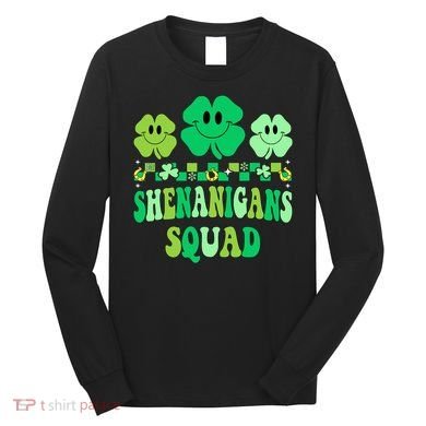 Shenanigans Squad St Patricks Day Boy Shamrock Groovy Retro Long Sleeve Shirt