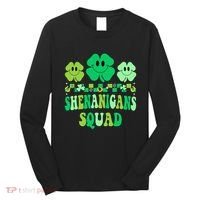 Shenanigans Squad St Patricks Day Boy Shamrock Groovy Retro Long Sleeve Shirt thumb 0