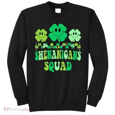 Shenanigans Squad St Patricks Day Boy Shamrock Groovy Retro Sweatshirt