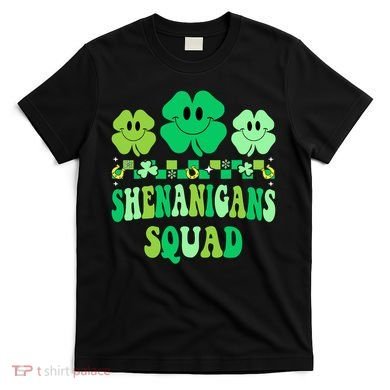 Shenanigans Squad St Patricks Day Boy Shamrock Groovy Retro T-Shirt