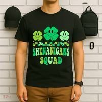 Shenanigans Squad St Patricks Day Boy Shamrock Groovy Retro T-Shirt thumb 6