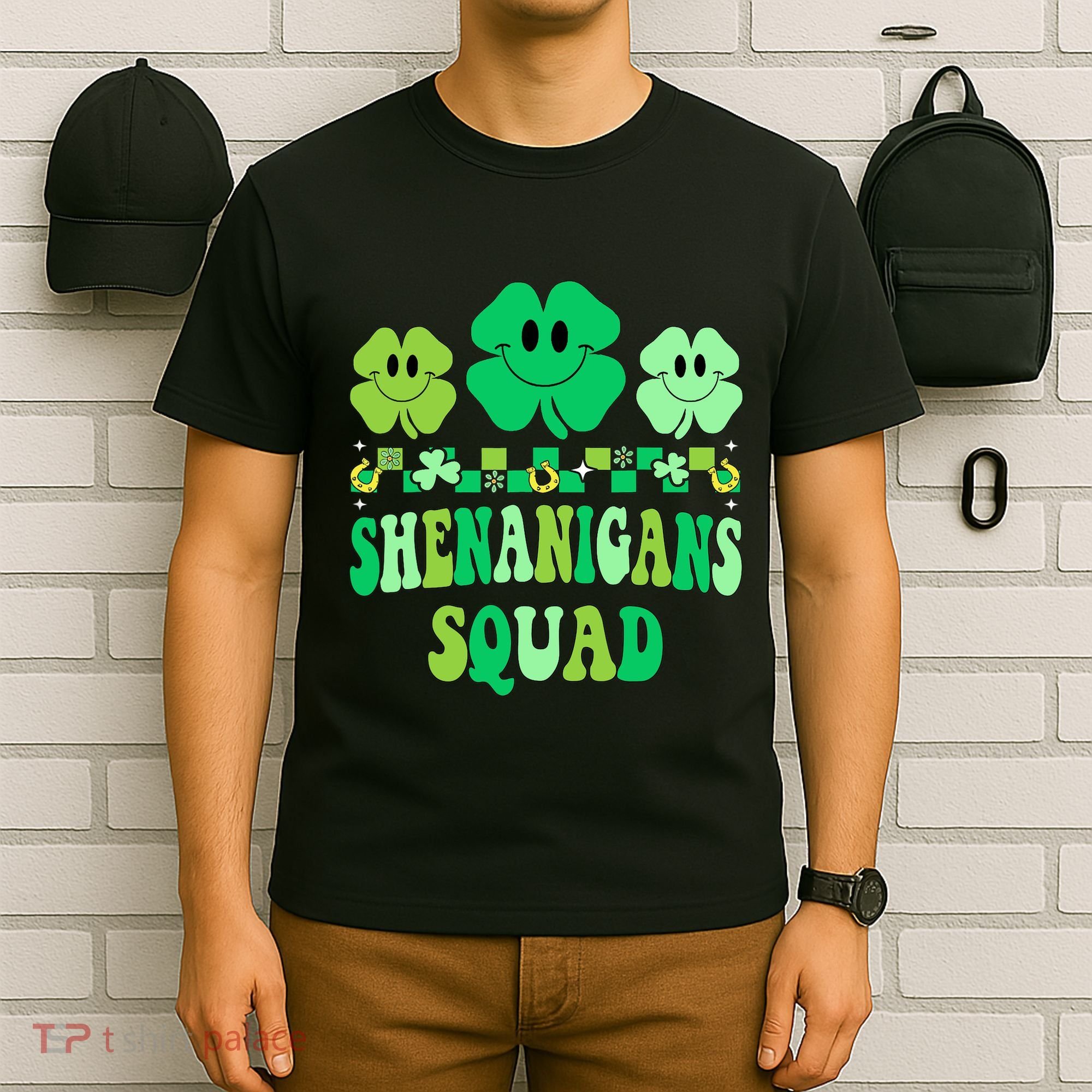 Shenanigans Squad St Patricks Day Boy Shamrock Groovy Retro T-Shirt
