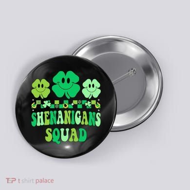 Shenanigans Squad St Patricks Day Boy Shamrock Groovy Retro Button
