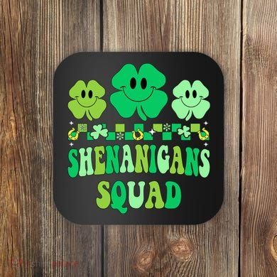 Shenanigans Squad St Patricks Day Boy Shamrock Groovy Retro Coaster