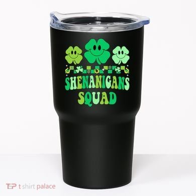 Shenanigans Squad St Patricks Day Boy Shamrock Groovy Retro Tumbler