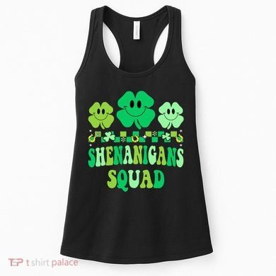 Shenanigans Squad St Patricks Day Boy Shamrock Groovy Retro Women's Tank Top