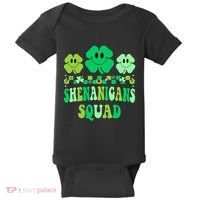Shenanigans Squad St Patricks Day Boy Shamrock Groovy Retro Baby Bodysuit thumb 0
