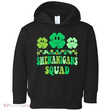 Shenanigans Squad St Patricks Day Boy Shamrock Groovy Retro Toddler Hoodie