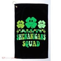 Shenanigans Squad St Patricks Day Boy Shamrock Groovy Retro Golf Towel thumb 0