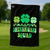 Shenanigans Squad St Patricks Day Boy Shamrock Groovy Retro Golf Towel thumb 1