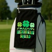 Shenanigans Squad St Patricks Day Boy Shamrock Groovy Retro Golf Towel thumb 2