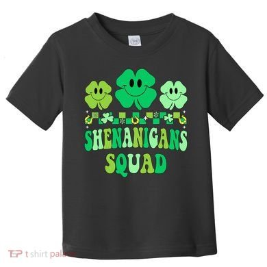 Shenanigans Squad St Patricks Day Boy Shamrock Groovy Retro Toddler T-Shirt