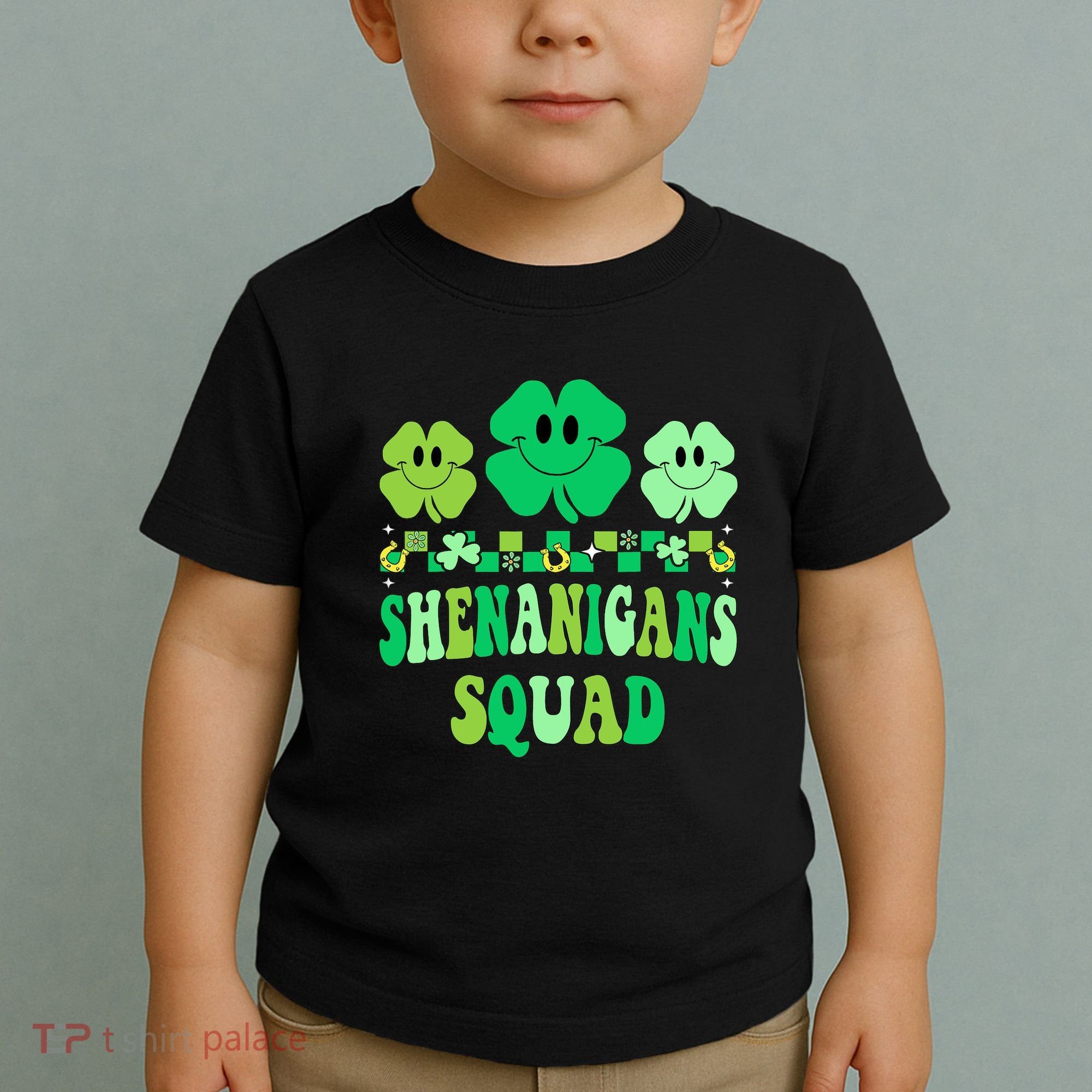 Shenanigans Squad St Patricks Day Boy Shamrock Groovy Retro Toddler T-Shirt