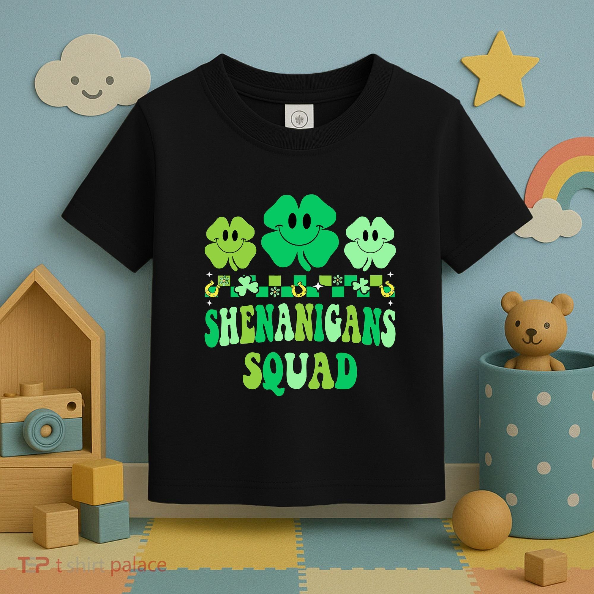 Shenanigans Squad St Patricks Day Boy Shamrock Groovy Retro Toddler T-Shirt