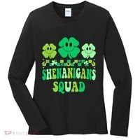 Shenanigans Squad St Patricks Day Boy Shamrock Groovy Retro Women's Long Sleeve Shirt thumb 0