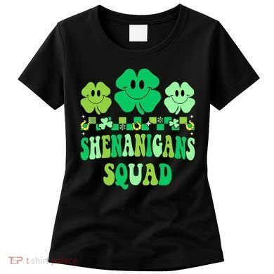 Shenanigans Squad St Patricks Day Boy Shamrock Groovy Retro Women's T-Shirt