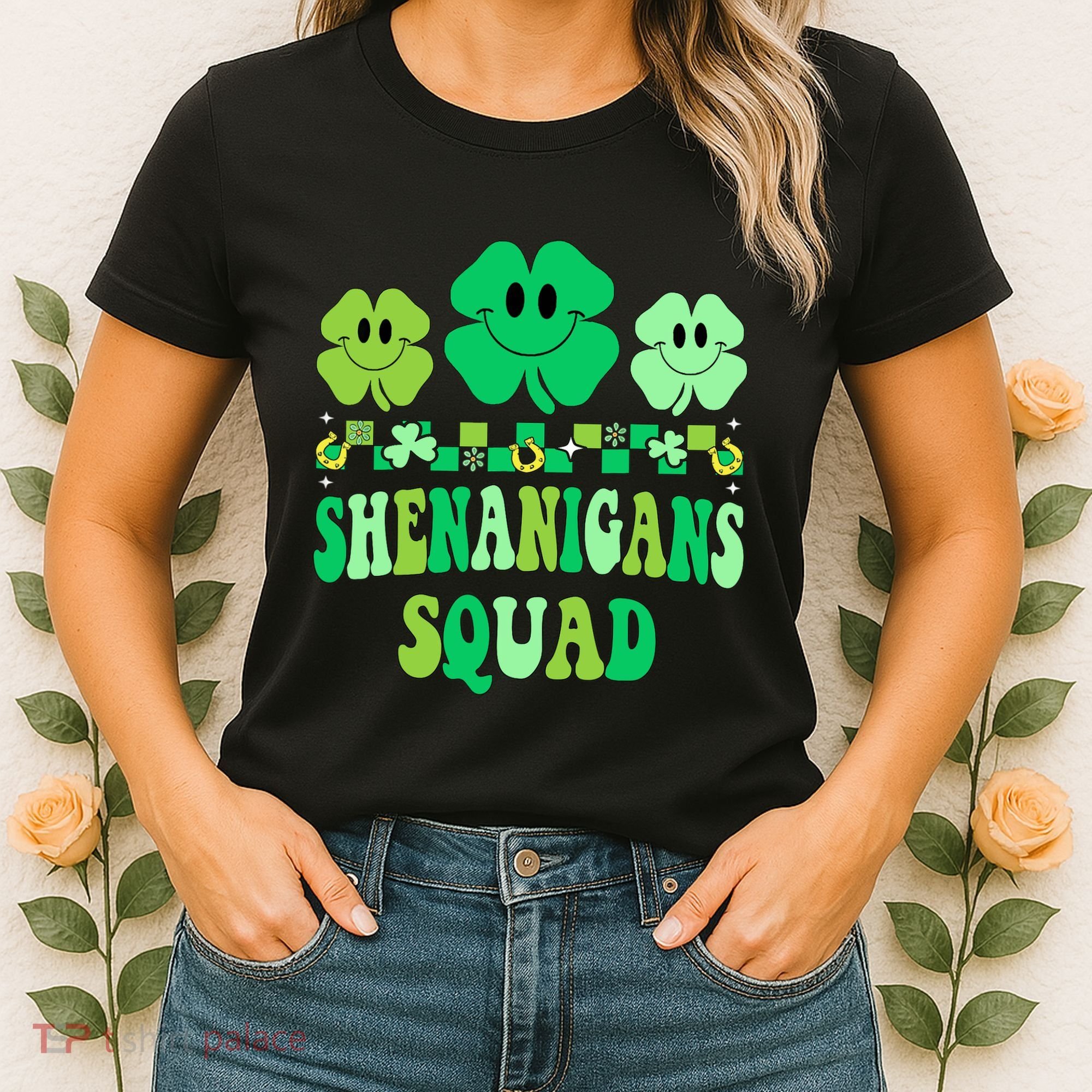 Shenanigans Squad St Patricks Day Boy Shamrock Groovy Retro Women's T-Shirt