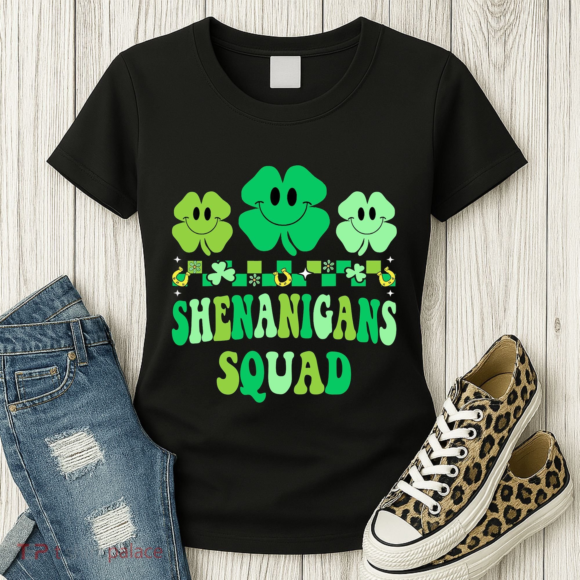 Shenanigans Squad St Patricks Day Boy Shamrock Groovy Retro Women's T-Shirt