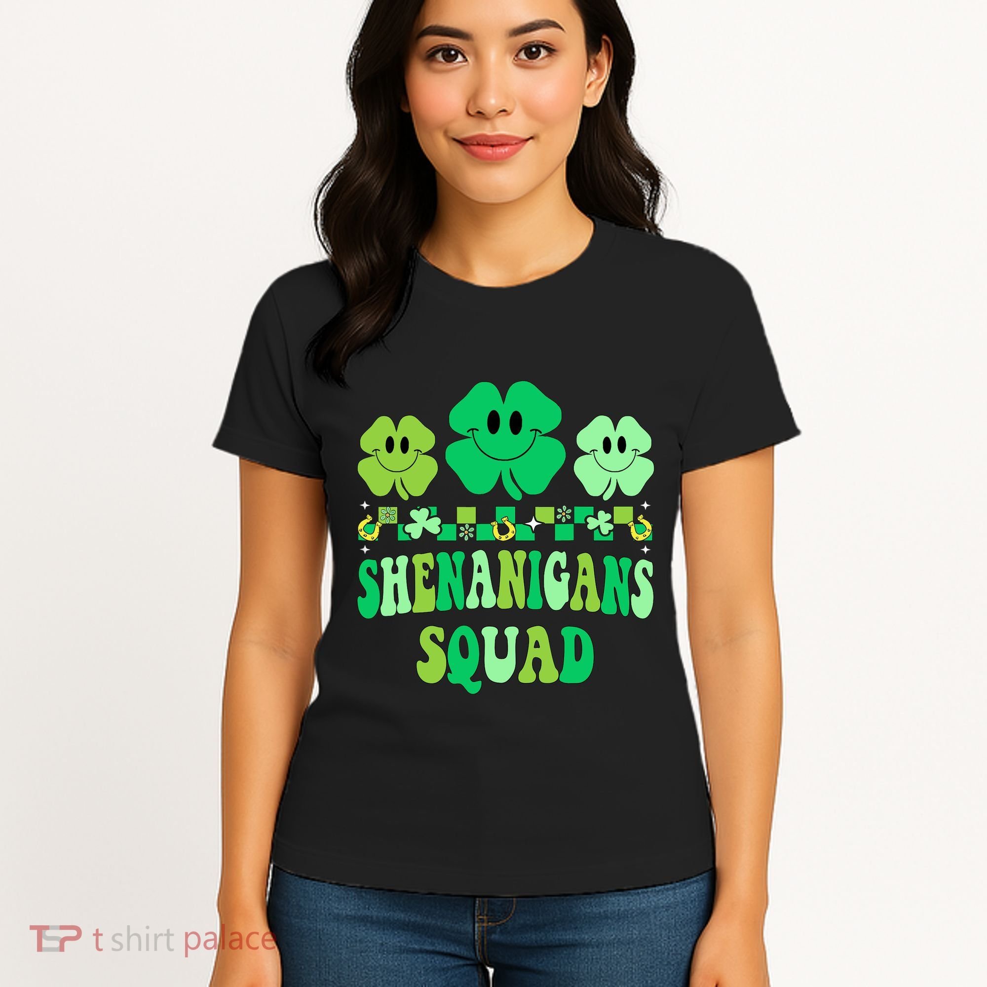 Shenanigans Squad St Patricks Day Boy Shamrock Groovy Retro Women's T-Shirt
