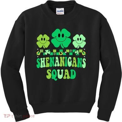 Shenanigans Squad St Patricks Day Boy Shamrock Groovy Retro Kids Sweatshirt