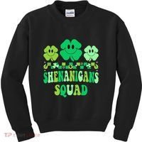 Shenanigans Squad St Patricks Day Boy Shamrock Groovy Retro Kids Sweatshirt thumb 0