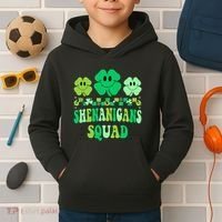 Shenanigans Squad St Patricks Day Boy Shamrock Groovy Retro Kids Hoodie thumb 2