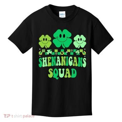 Shenanigans Squad St Patricks Day Boy Shamrock Groovy Retro Kids T-Shirt