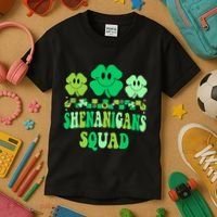 Shenanigans Squad St Patricks Day Boy Shamrock Groovy Retro Kids T-Shirt thumb 3