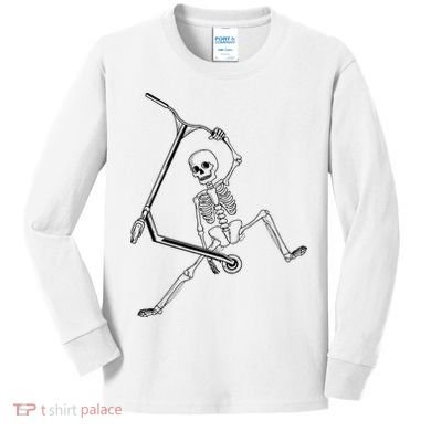 Stunt Scooter Skeleton Scooter Kids Long Sleeve Shirt