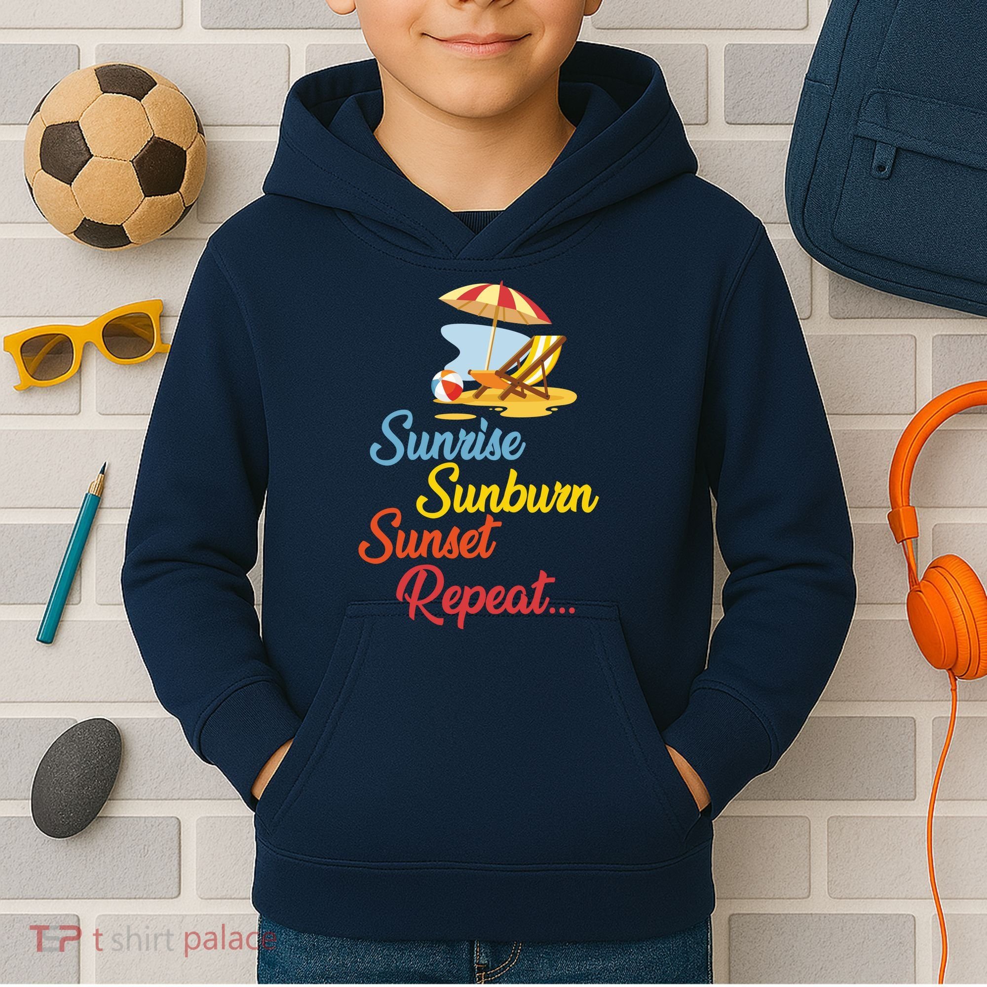 Sunrise Sunburn Sunset Repeat Summer Beach Kids Hoodie