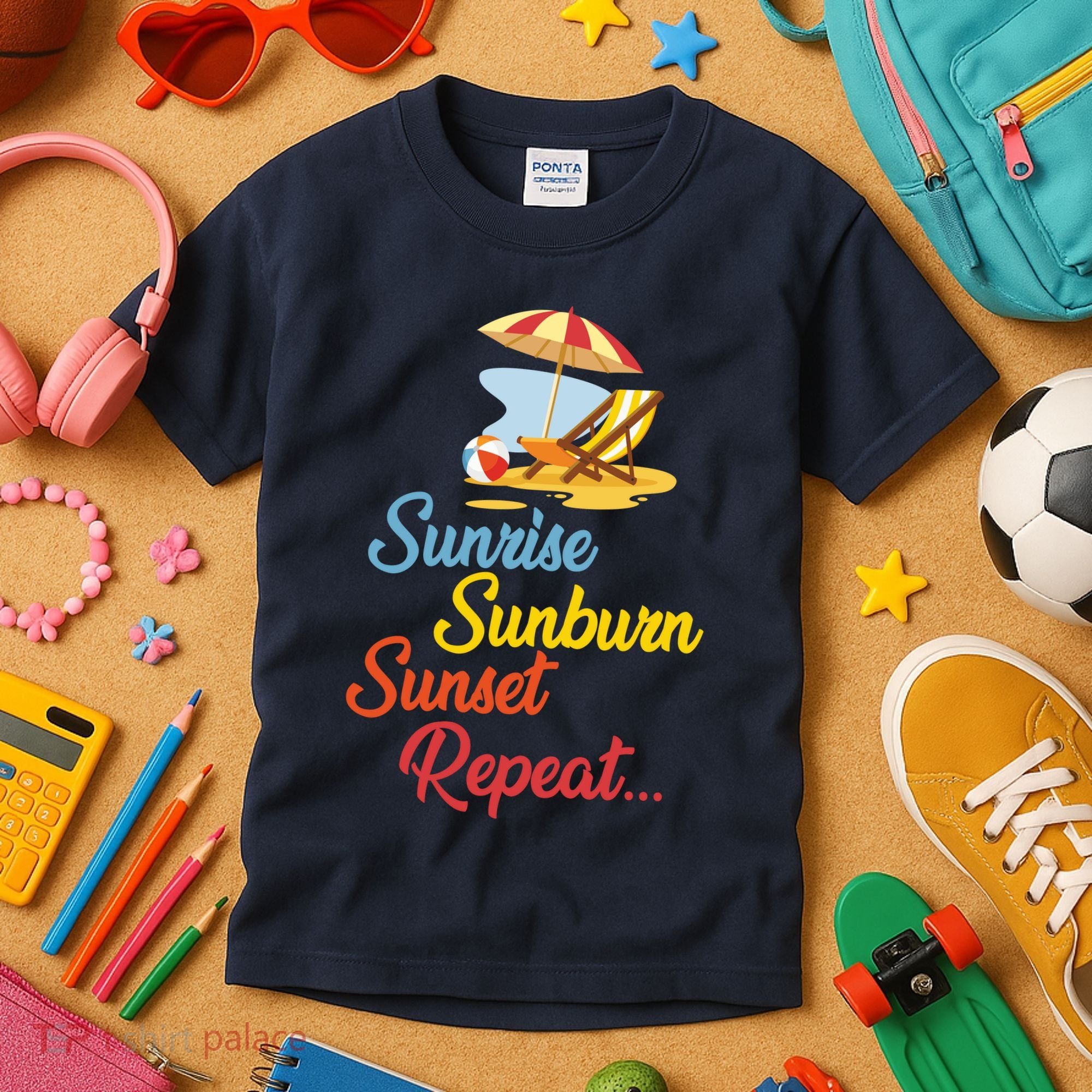Sunrise Sunburn Sunset Repeat Summer Beach Kids T-Shirt