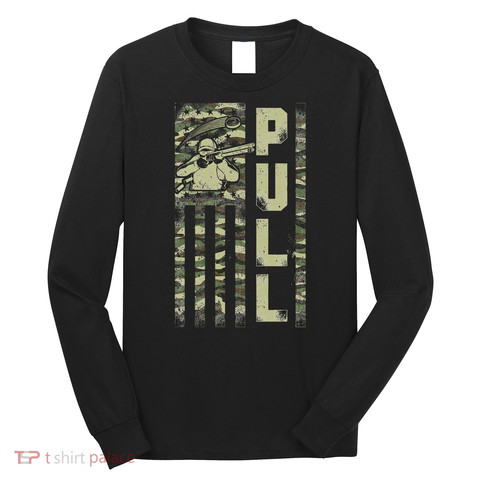 Shotgun Skeet Trap Clay Pigeon Shooting Camo Usa Flag Long Sleeve Shirt