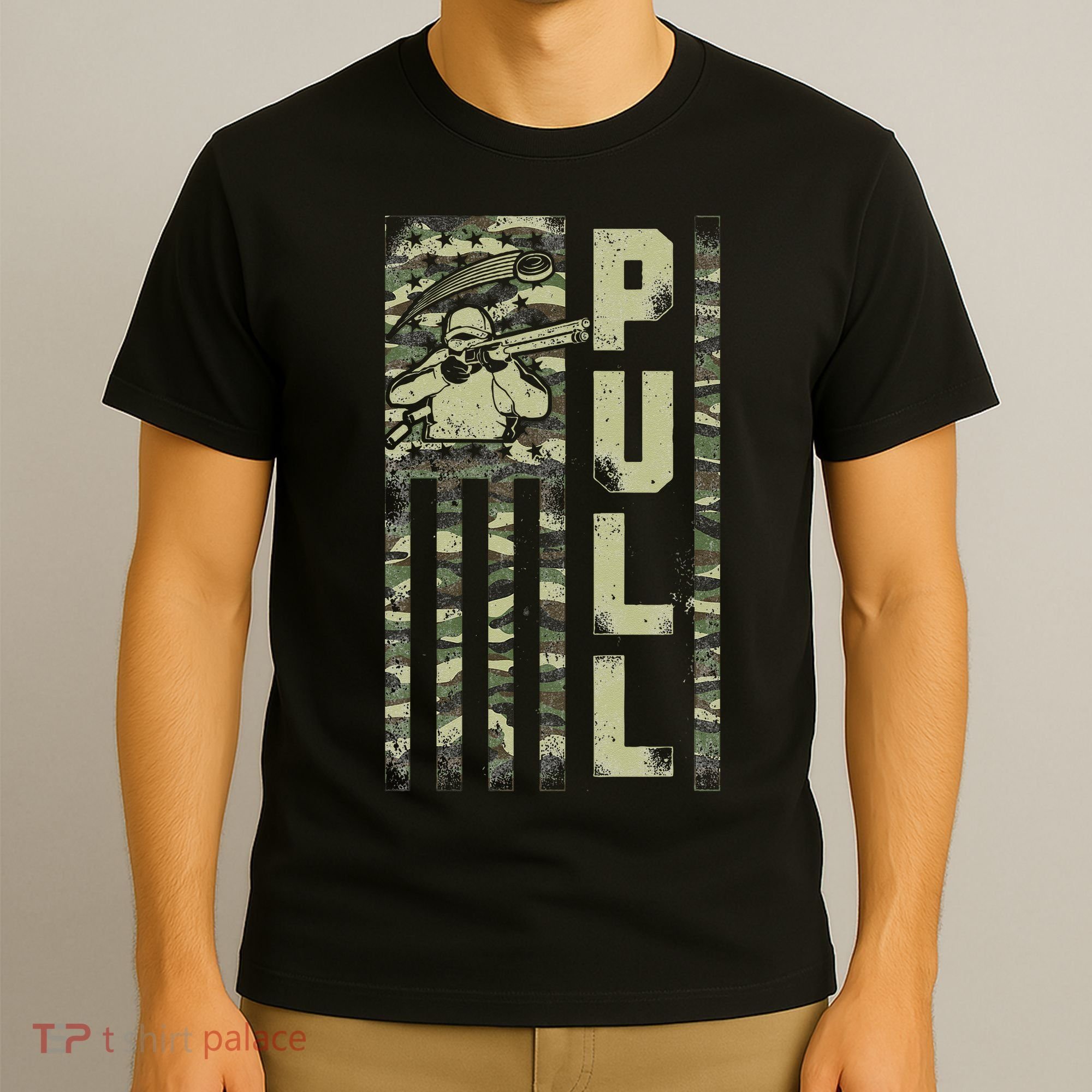 Shotgun Skeet Trap Clay Pigeon Shooting Camo Usa Flag T-Shirt