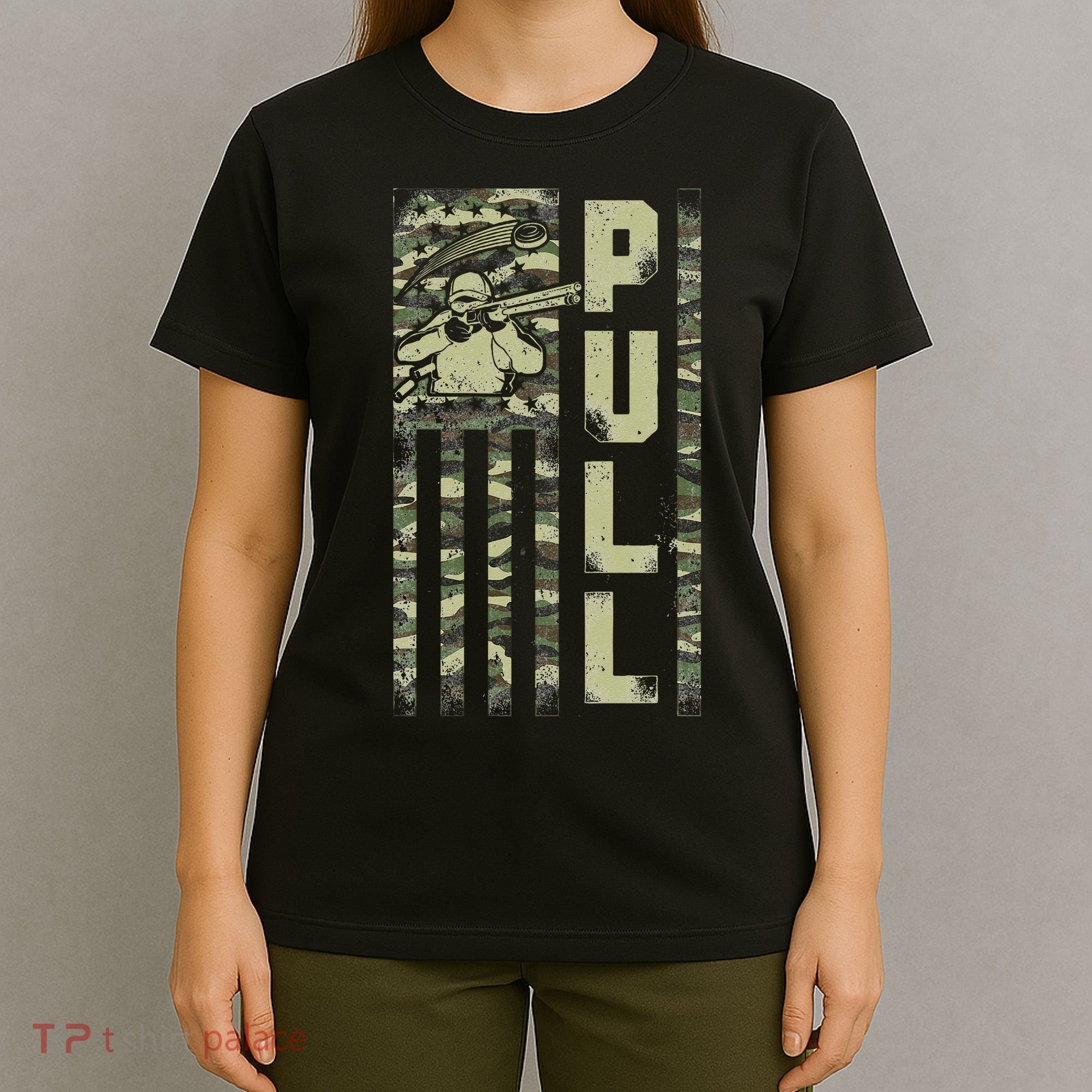 Shotgun Skeet Trap Clay Pigeon Shooting Camo Usa Flag T-Shirt