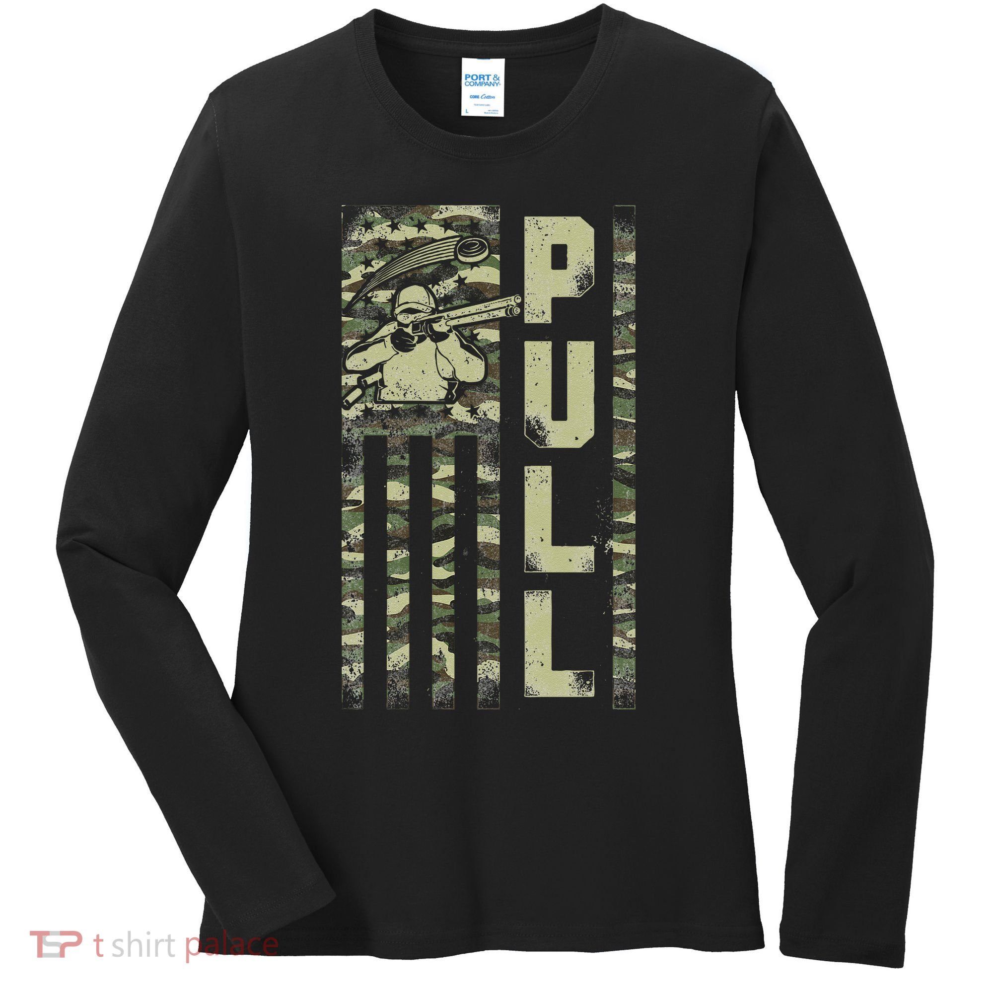 Shotgun Skeet Trap Clay Pigeon Shooting Camo Usa Flag Women's Long Sleeve Shirt