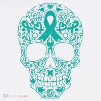 Sugar Skull Teal Ribbon Ovarian Cancer Awareness Mexicansugar Skull Teal Ribbon Polo thumb 3