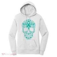 Sugar Skull Teal Ribbon Ovarian Cancer Awareness Mexicansugar Skull Teal Ribbon Women's Hoodie thumb 0
