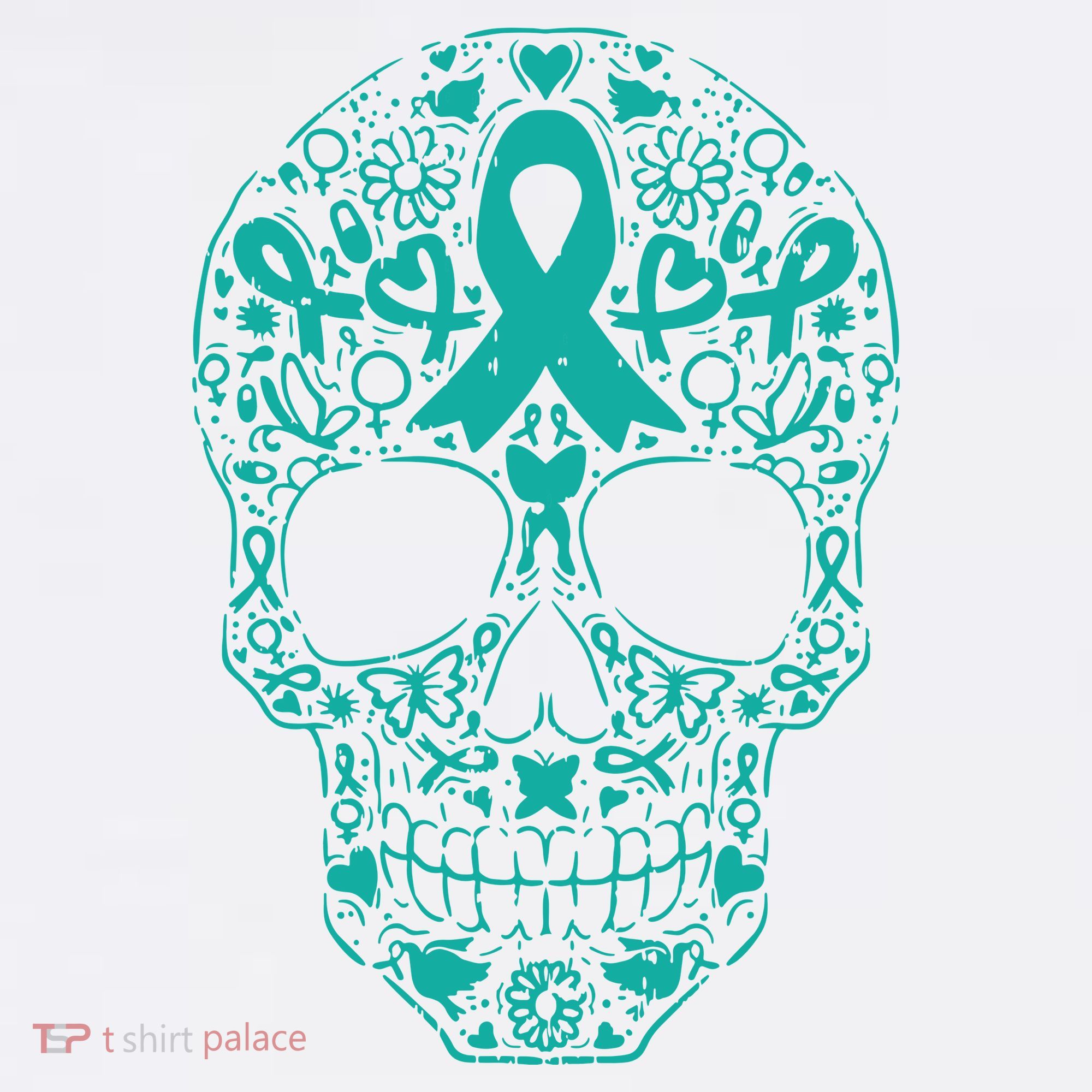 Sugar Skull Teal Ribbon Ovarian Cancer Awareness Mexicansugar Skull Teal Ribbon Women's Hoodie