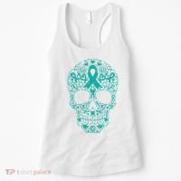 Sugar Skull Teal Ribbon Ovarian Cancer Awareness Mexicansugar Skull Teal Ribbon Women's Tank Top thumb 0