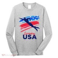 Swimming Support Team Flag Usa Pool Swimmer American Long Sleeve Shirt thumb 0