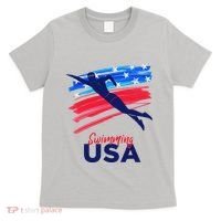 Swimming Support Team Flag Usa Pool Swimmer American T-Shirt thumb 0