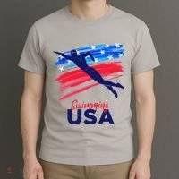 Swimming Support Team Flag Usa Pool Swimmer American T-Shirt thumb 3