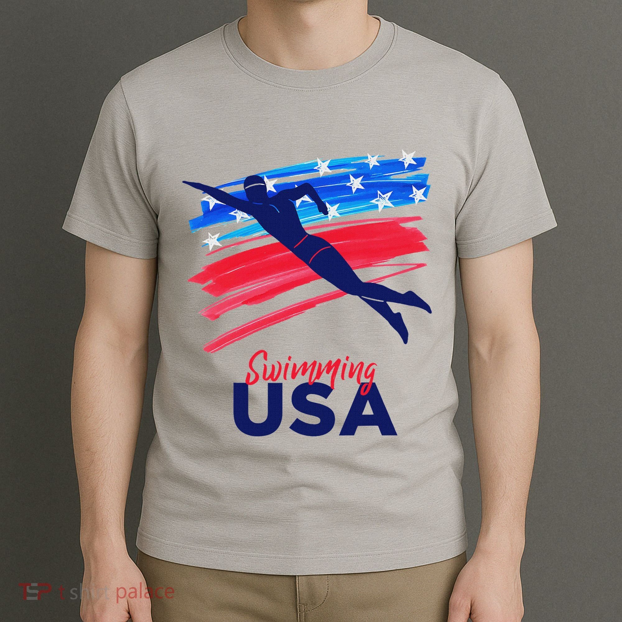 Swimming Support Team Flag Usa Pool Swimmer American T-Shirt