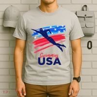 Swimming Support Team Flag Usa Pool Swimmer American T-Shirt thumb 6