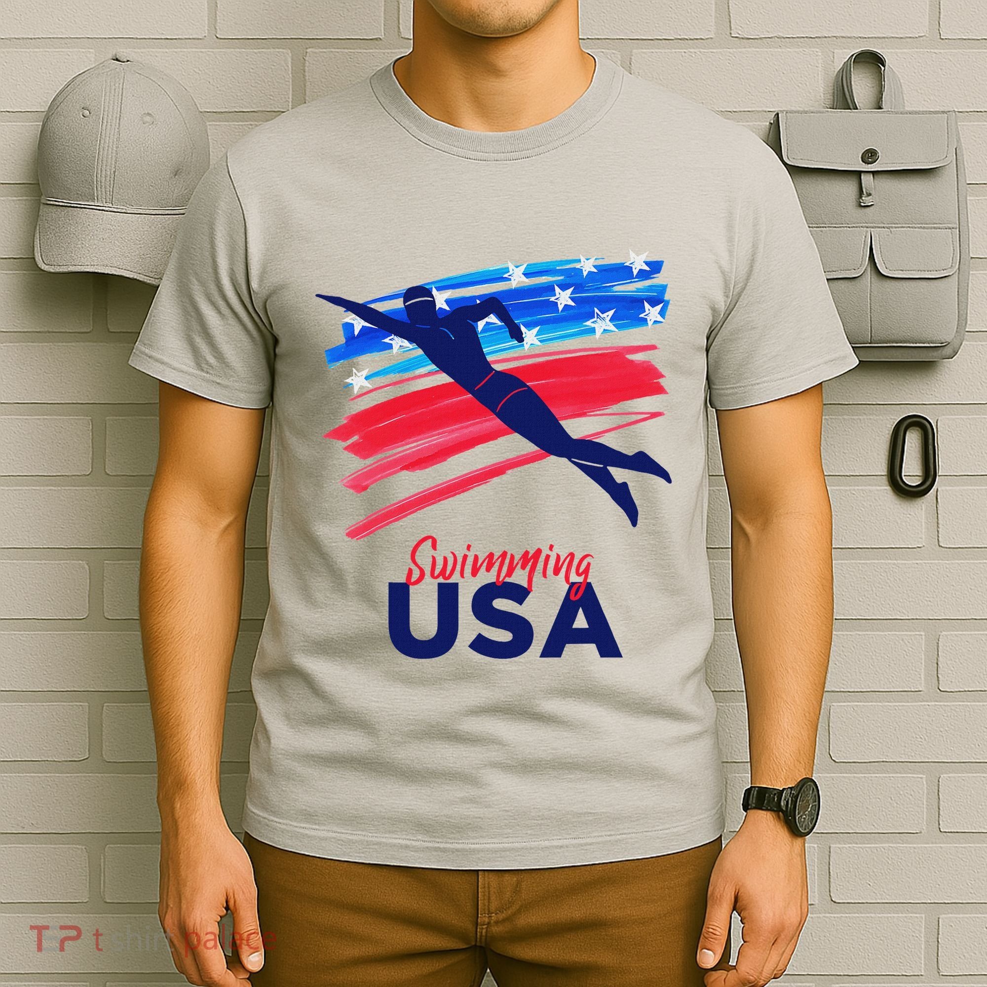 Swimming Support Team Flag Usa Pool Swimmer American T-Shirt