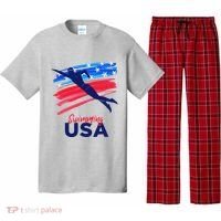 Swimming Support Team Flag Usa Pool Swimmer American Pajama Set thumb 0