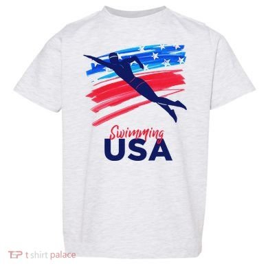 Swimming Support Team Flag Usa Pool Swimmer American Toddler T-Shirt